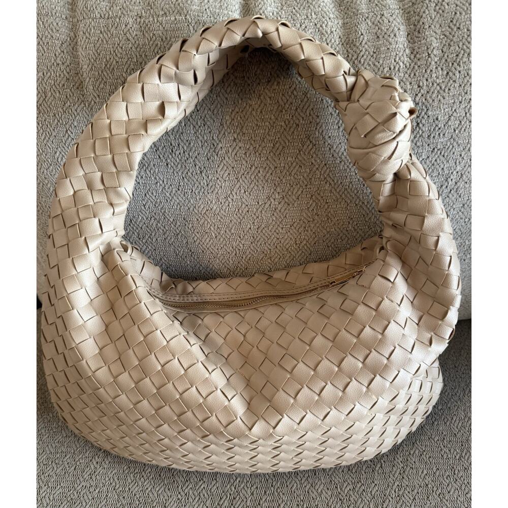 Urban Expressions Vanessa Vegan Hobo Bag Tan Shoulder Purse Woven - Picture 3 of 10
